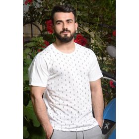 Azıcık Akıllı 20ETSHCAPA Beyaz Çapa Baskılı Kısa Kollu Bisiklet Yaka Erkek T-shirt