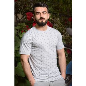 Azıcık Akıllı 20ETSHCAPA Çapa Baskılı Kısa Kollu Bisiklet Yaka Gri Erkek T-shirt