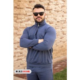 Azıcık Akıllı 21EESTYAKT İndigo Dik Balıkçı Yaka Rahat Kalıp Yarım Fermuarlı Eşofman Takım