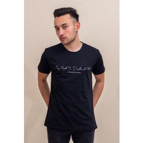 Azıcık Akıllı 22ETSHEYAZ Siyah El Yazısı İmza Baskı Normal Kesim Bisiklet Yaka Erkek T-Shirt
