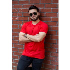 Azıcık Akıllı 22ETSHPORT Kırmızı Basic Rahat İnce Petek Kumaş Spor Erkek T-shirt