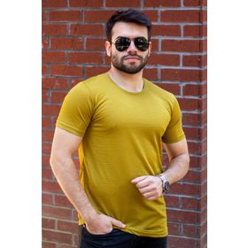 Azıcık Akıllı 22ETSHPORT Koyu Sarı Basic Rahat İnce Petek Kumaş Spor Erkek T-shirt