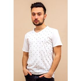 Azıcık Akıllı 22ETSHVCPA Beyaz Çapa Baskılı Kısa Kollu V Yaka Erkek T-shirt