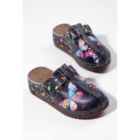 Aziz Şahin Shoes 3010 Renkli Kelebek Ortopedik Anatomik Yumuşak Taban Siyah Kadın Terlik