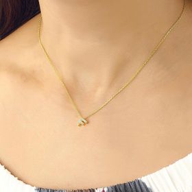 Azuris 925 Ayar Üç Boyutlu Taşlı F Harf Gümüş Kolye
