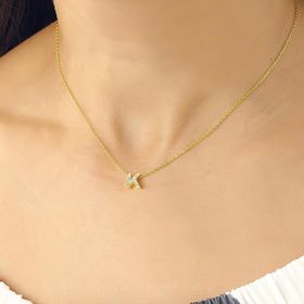 Azuris 925 Ayar Üç Boyutlu Taşlı K Harf Gümüş Kolye