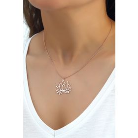 Azuris Silver ALK1381 Kadın Rose Gold 925 Ayar Gümüş Lotus Çiçeği Kolye