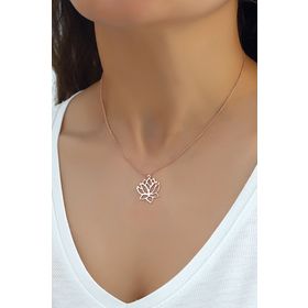 Azuris Silver ALK1381 Kadın Rose Gold 925 Ayar Gümüş Lotus Çiçeği Kolye