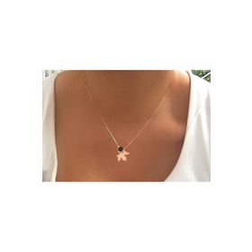 Azuris Silver EMNK1038 Kadın 925 Ayar Gümüş Kristal Taşlı Çınar Yaprağı Kolye