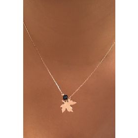 Azuris Silver EMNK1038 Kadın 925 Ayar Gümüş Kristal Taşlı Çınar Yaprağı Kolye