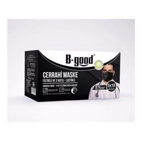 B-Good 50 Adet 3 Katlı Siyah Dökme Telli Cerrahi Maske