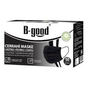 B-Good 50 Adet 3 Katlı Siyah Dökme Telli Cerrahi Maske