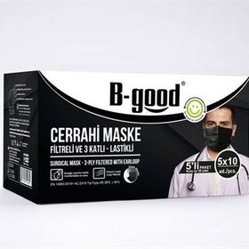 B-Good Siyah 3 Katlı 5'li Paket 50 Adet Filtreli Cerrahi Maske