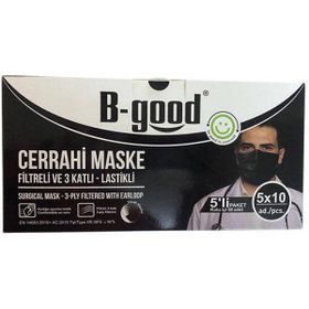 B-Good Siyah 3 Katlı 5'li Paket 50 Adet Filtreli Cerrahi Maske