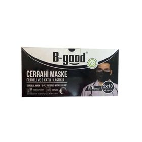 B-Good Siyah 3 Katlı 5'li Paket 50 Adet Filtreli Cerrahi Maske