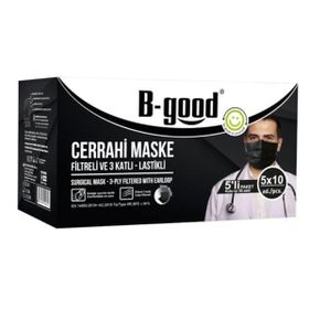 B-Good Siyah 3 Katlı 5'li Paket 50 Adet Filtreli Cerrahi Maske