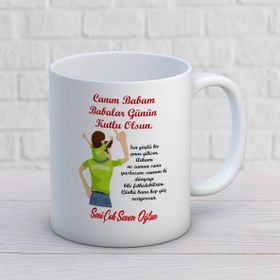 Babalar Günü Seni Çok Seven Oğlun İki Tarafı Baskılı Kupa
