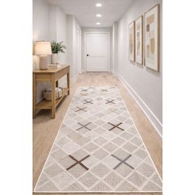 Babilhome 3006 Bej 100x230 cm Kaymaz Tabanlı Kesme Salon Koridor Mutfak Yatak Odası Halısı