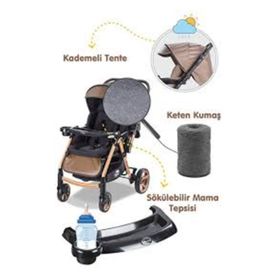 Baby Care BC 500 Combo Maxi Pro Gold Kahve Çift Yönlü Bebek Arabası