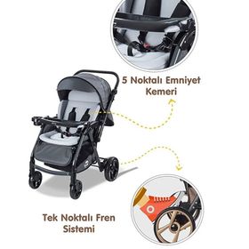 Baby Care BC500 Combo Maxi Pro Gri Çift Yönlü Bebek Arabası