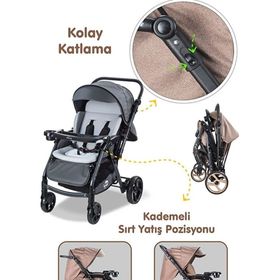 Baby Care BC500 Combo Maxi Pro Gri Çift Yönlü Bebek Arabası