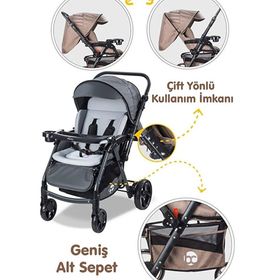 Baby Care BC500 Combo Maxi Pro Gri Çift Yönlü Bebek Arabası