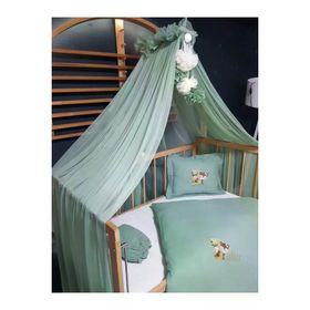 Baby Clime USMÜS-80120-LCİB-1 - 80x120 cm Yorgan Kılıflı Ponponlu Cibinlik Tülü ve Aparatlı Nakışlı Müslin Uyku Seti
