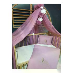 Baby Clime USMÜS-80120-LCİB-1 - 80x120 cm Yorgan Kılıflı Ponponlu Cibinlik Tülü ve Aparatlı Nakışlı Müslin Uyku Seti