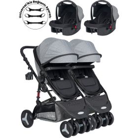 Baby Home 945 Gri Ayrılıp Birleşebilen Travel Sistem İkiz Bebek Arabası
