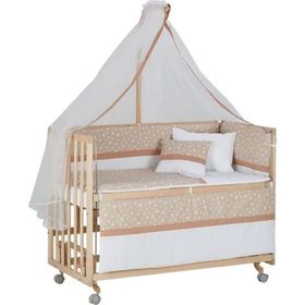 Baby Tech 60x120 cm Naturel Boyasız Kahve Yıldızlı Uyku Seti Tekerlekli Beşik
