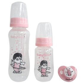 Baby Time Pembe 3'lü Cam Biberon Set