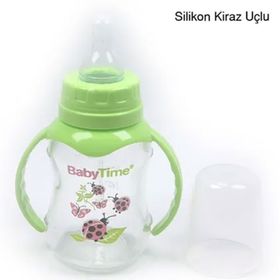 Baby Time Silikon Kiraz Uçlu Kulplu Yeşil 150 ml Cam Biberon