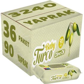Baby Turco 36x90 Adet 3240 Yaprak Zeytinyağlı Plastik Kapaklı Islak Havlu Mendil