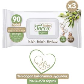 Baby Turco 3x90 Yaprak Doğadan Islak Bebek Havlusu