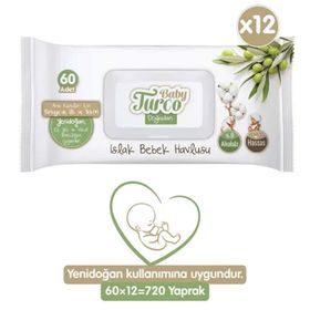 Baby Turco Doğadan 12x60 Yaprak Islak Bebek Havlusu