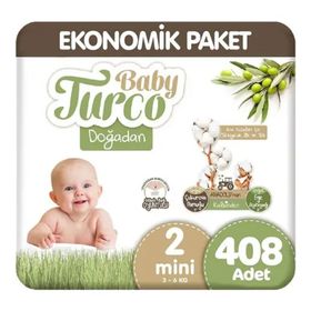 Baby Turco Doğadan No:2 Mini 408 Adet Bebek Bezi