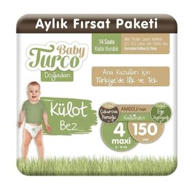 Baby Turco Doğadan No:4 Maxi 150 Adet Külot Bebek Bezi