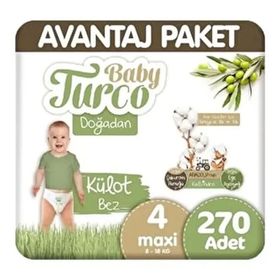 Baby Turco Doğadan No:4 Maxi 270 Adet Külot Bebek Bezi