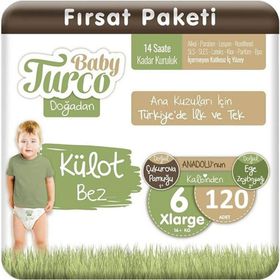 Baby Turco Doğadan No:6 Xlarge 120 Adet Külot Bebek Bezi