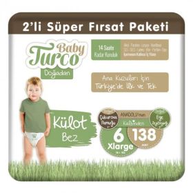 Baby Turco Doğadan No:6 XLarge 138 Adet Külot Bebek Bezi