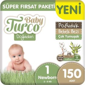 Baby Turco Doğadan Pofuduk No:1 Yenidoğan 150 Adet Bebek Bezi