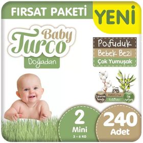 Baby Turco Doğadan Pofuduk No:2 Mini 240 Adet Bebek Bezi