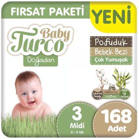 Baby Turco Doğadan Pofuduk No:3 Midi 168 Adet Bebek Bezi