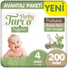 Baby Turco Doğadan Pofuduk No:4 Maxi 200 Adet Bebek Bezi