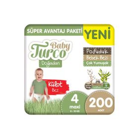 Baby Turco Doğadan Pofuduk No:4 Maxi 200 Adet Külot Bebek Bezi