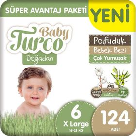Baby Turco Doğadan Pofuduk No:6 Xlarge 124 Adet Bebek Bezi