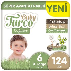 Baby Turco Doğadan Pofuduk No:6 Xlarge 124 Adet Bebek Bezi