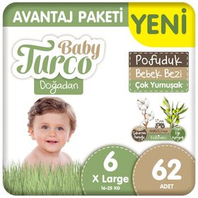 Baby Turco Doğadan Pofuduk No:6 XLarge 62 Adet Bebek Bezi