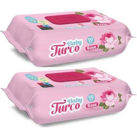 Baby Turco Islak Havlu Mendil 90 Yaprak Gül Kokulu 2 li Set 180 Yaprak Plastik Kapaklı
