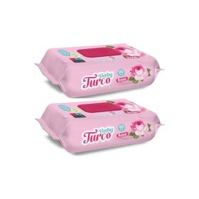 Baby Turco Islak Havlu Mendil 90 Yaprak Gül Kokulu 2 li Set 180 Yaprak Plastik Kapaklı